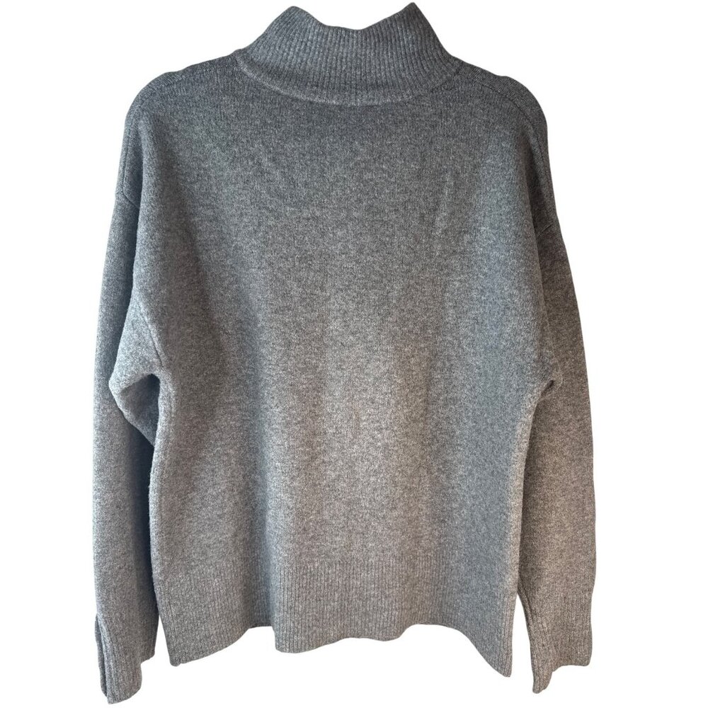 ZARA Gray Large Ribbed Button-Up High Collar Sweater - Picture 2 of 10